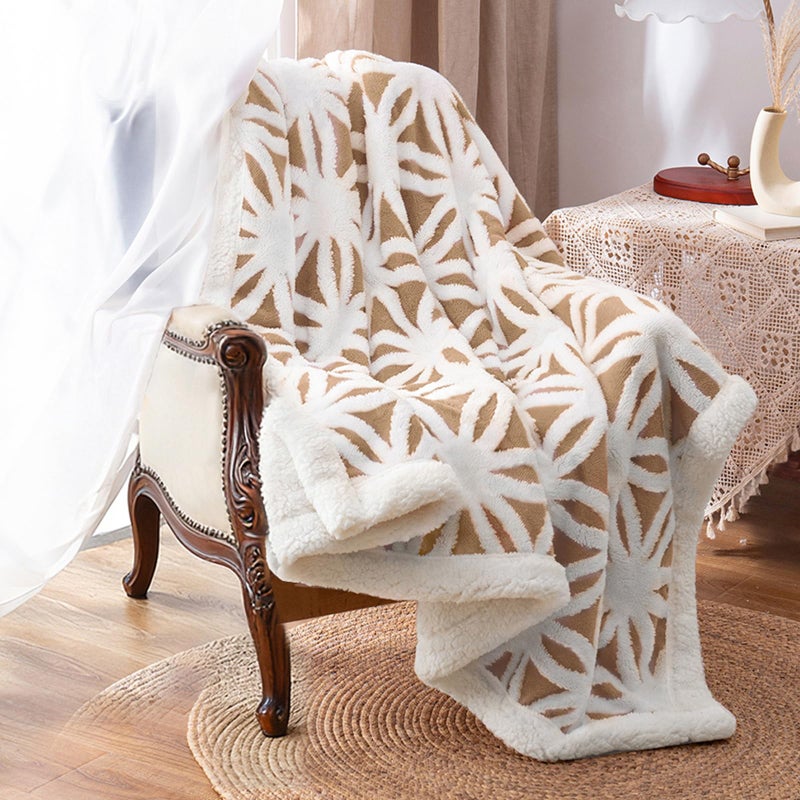 LOMAO Sherpa Fleece Blanket Fuzzy Soft Throw Blanket Dual Sided Blanket for Couch Sofa Bed (Khaki, 51"x63") - Image 1